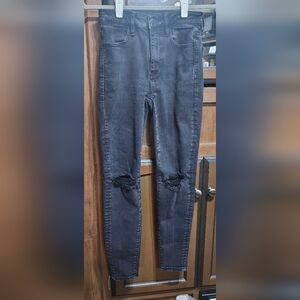 American Eagle Black Jeggings with Distressed Knees Size 2 Short